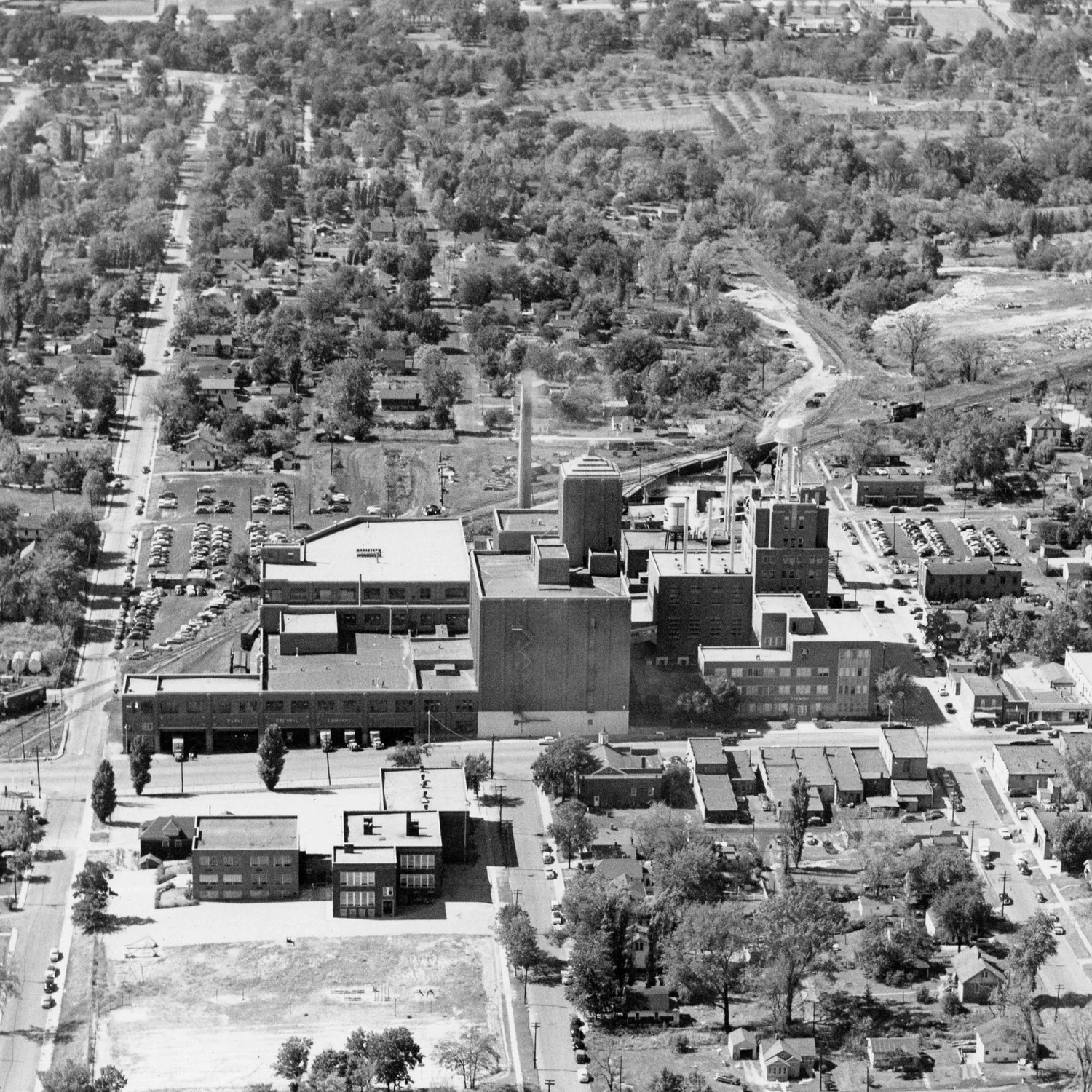 Aerial photo of the brewery in the 1950s